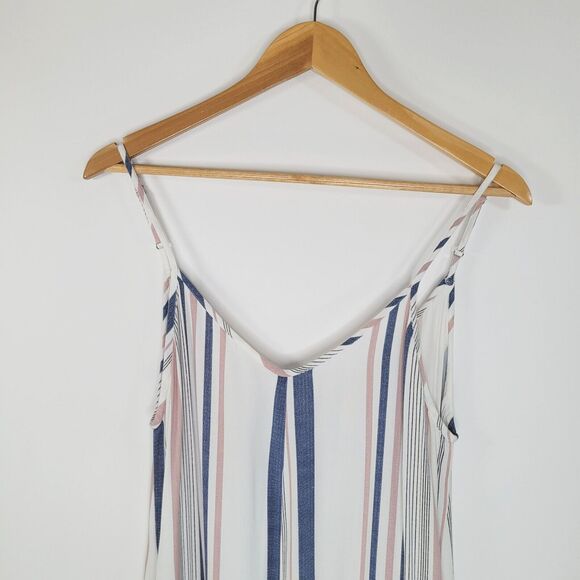 EN CREME Relaxed Cropped Striped Jumpsuit Size M Culotte Spaghetti Strap V Neck - Picture 5 of 11